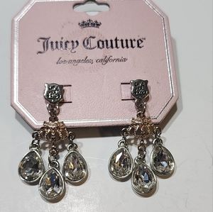 Juicy Couture Two Tone 3 Teardrop Shape  Chandelier Style Drop Earrings new